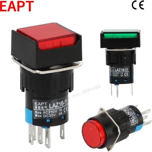 5PCS 16mm LED maintained illuminated suqare round rectangle push button switch 1NO1NC 5 pin latching lock 6V 12V 24V 220V 110V