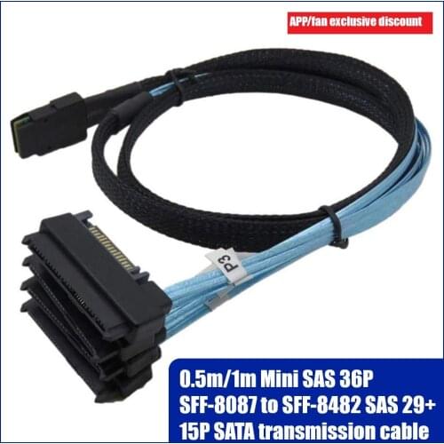 In stock now!Mini SAS 36P SFF 8087 to 4 SAS 29P SFF-8482 Cable with 15P SATA Power Splitter Cable Computer Accessories