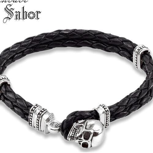 Accessories Leather Bracelet with Skull Crap Rebel silver color Heart Jewelry 2020 Brand New Fashion Gift Men thomas