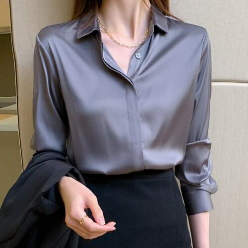 Satin top Womens 2021 Spring and Autumn New Chiffon Blouse, Light and Mature Style, Noble, Gorgeous and Comfortable Blouse