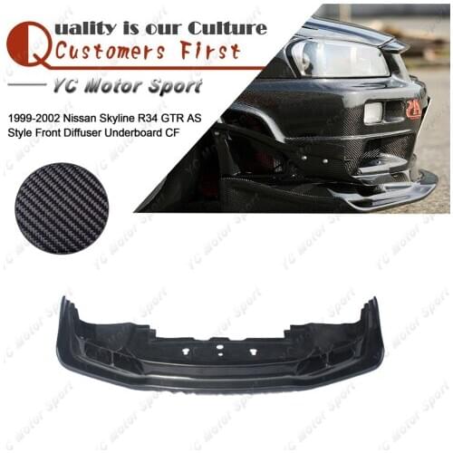 Car Accessories Carbon Fiber AS Style Front Bumper Underboard Fit For 1999-2002 R34 GTR Front Diffuser Lip with Undertray