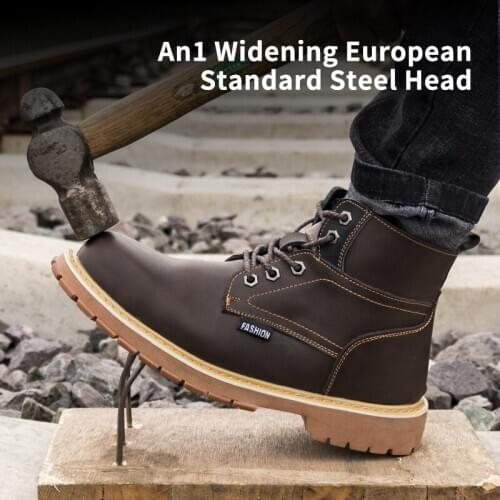 Genuine Leather Ankle Military Boots Men Waterproof Steel Toe Safety Boots Working Shoes Man Antinfortunistica Safety Shoes