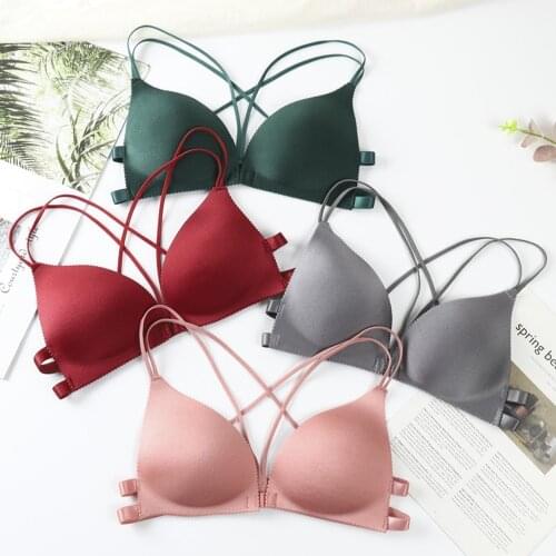 Women Back Beautify Ladies Front Closure Wire Free Fashion Bra Sexy Padded Lingerie Bralette Gather Push Up Seamless Bra Female