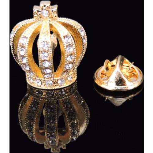 Mens Brooch new crystal jewelry gold crown Brooch mens and womens Wedding Shirt hat scarf suit LAPEL BADGE PIN neckpin gift