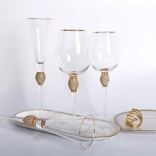 European Handmade Gold Edged Diamond Inlaid Wine Cup Crystal Glass Cocktail Glass Goblet Champagne Glasses Party Bar Supplies