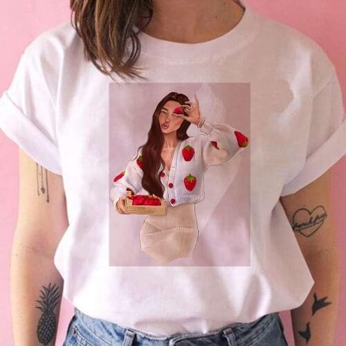 Strawberry and Beauties T-shirt Women Vogue Oversize Style Short Sleeve Art Exquisite Animation Cool Modern Summer Tshirt