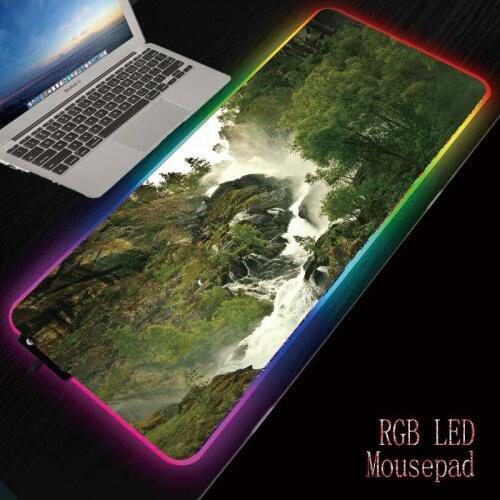 Mairuige Waterfall Gaming RGB Gamer Large Mousepad LED Lighting USB Keyboard Colorful Desk Pad Mice Mat for PC Laptop Desktop