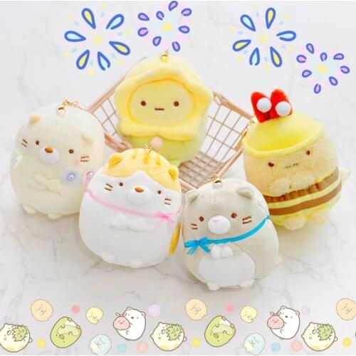 Kawaii Sumikko Gurashi Plush Toy Japan Anime San-X Corner Bio Plush Doll Cute Bee Cat Keychain Bag Pendant Decor Gift for Girls