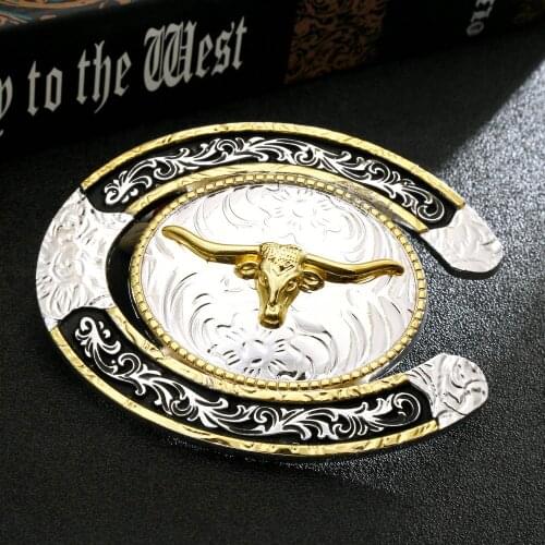 Western cowboy belt buckle between silver and gold U-shaped bullhead rooster Eagle A series of animal zinc alloy belt buckles
