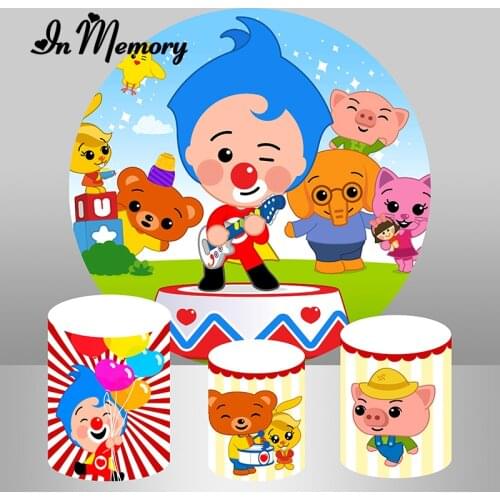 Round Circle Cute Cartoon Plim Plim Backdrops For Photography Kids Boys 1st Birthday Party Backgrounds Customized Plinth Covers