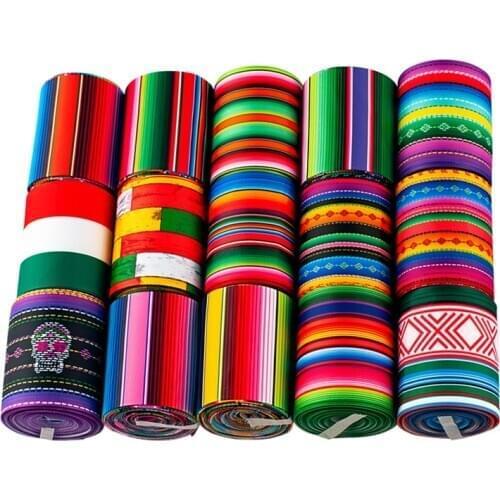Mexico Style Stripe and Check Printed Grosgrain Ribbons 5 yards 25mm/38mm/75mm for Hair Bows DIY Handmade Materials