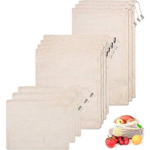 Reusable Produce Bags, Organic Cotton Mesh Vegetable Bags, Washable Durable Recyclable Packaging Bags With Drawstring, For Stora