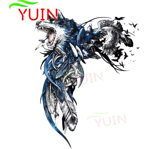 Fashion Wolf and Feather Car Sticker Auto Accessories Personalized PVC Graphic Decoration High Quality Waterproof Decal 18*13cm
