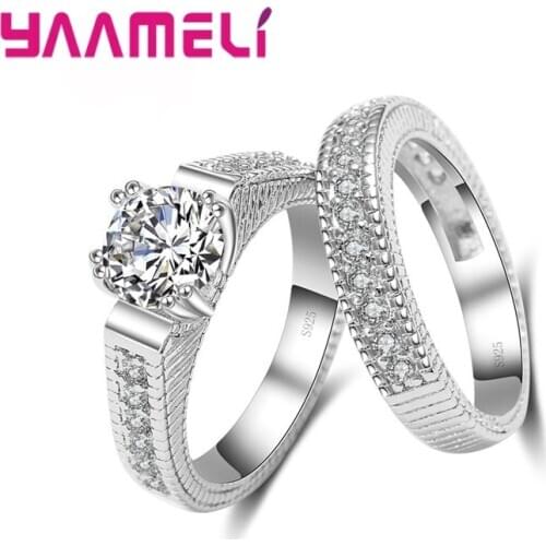 Elegant Wedding Engagement Rings Set 925 Sterling Silver Anniversary Ring Accessory With Full Shiny Cubiz Zircon Stone