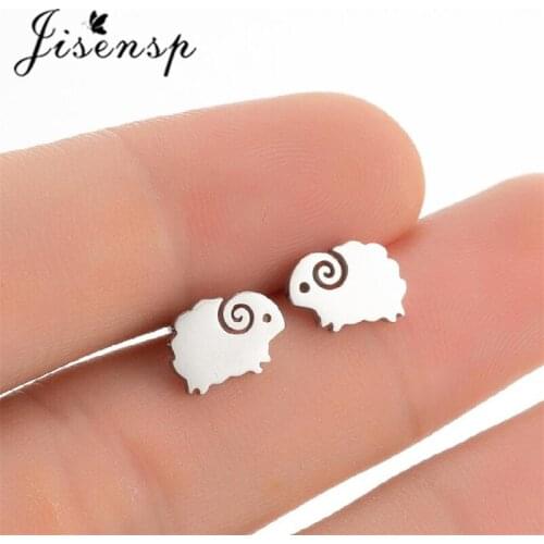 Jisensp Newest Small Cartoon Animal Earrings for Women Girls Minimalist Lovely Sheep Stainless Steel Earrings Jewelry Gift