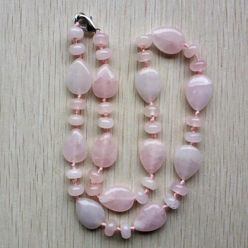 2018 new fashion good quality natural stone pink drop shape and round beads pendants & necklace jewelry free shipping