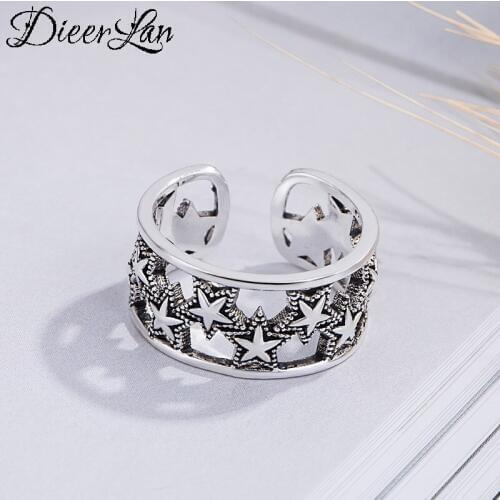 Punk 925 Sterling Silver Finger Star Rings For Women Antique Ring Christmas Gifts Jewelry 2020
