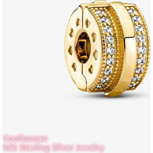 2021 Autumn Signature Original 925 Sterling Silver Pave Line Design Logo Clip Charm beads Fits Pandora bracelets Jewelry Making