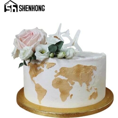 SHENHONG Pastry DIY Painting Tools World Map Stencils For Cake Decoration PET Plastic Template Mold Border Drawing Moulds