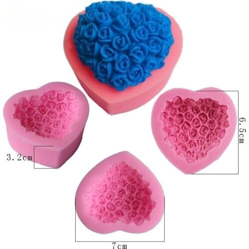 Rose Flower Love Heart Shape Silicone Mold Epoxy Mold Baking Cake Chocolate Decoration