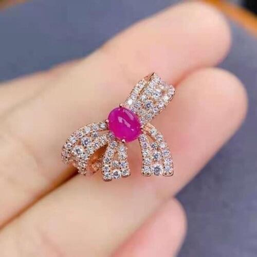 Natural Ruby Bow Ring Real 925 Sterling Silver Fine Fashion Charming Wedding Jewelry for Women MeibaPJFS