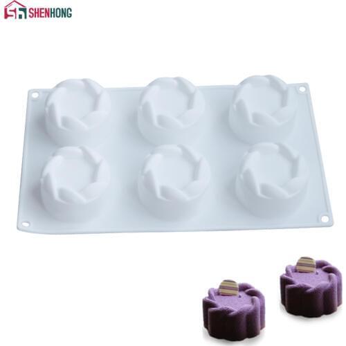 SHENHONG 6 Holes Flower Silicone Cake Mousse Mold 3D DIY Design Moule Baking Cupcake Jelly Pudding Cookie Muffin Mould