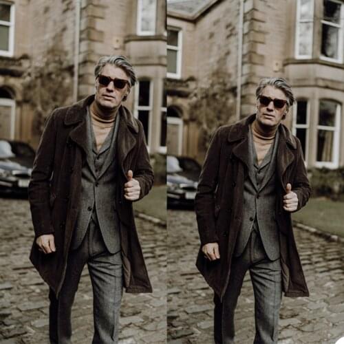 Woolen Overcoat Mens Thick Plus Solid Double-Breasted V-Sleeve Long Jacket Casual Winter Fashion Handsome Coat