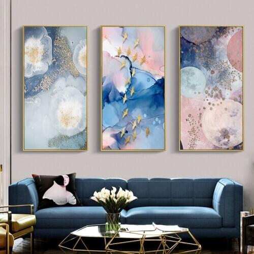 Modern Canvas Painting Abstract Water Ink Wall Posters Pink Blue Halo dyeing Nordic Wall Pictures for Living Room Bedroom Deco