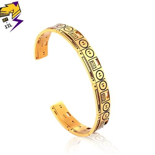 Vintage Stainless Steel Music Bangles Men Gold Silver Color Tape Recorder Wristband Cuff Charm Bracelets Women Pulseiras Jewelry
