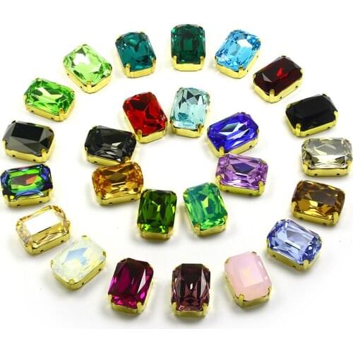 13*18mm Octagon Mixed Colors Sew On Rhinestones Crystal K9 Glass Sewing Diamond With Gold Claw for Needlework Garment Dress