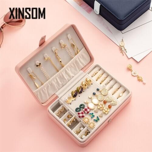 XINSOM Portable PU Jewelry Storage Box Women High Capacity Necklace Earrings Rings Jewelry Box Travel Case Casket Girls Gift