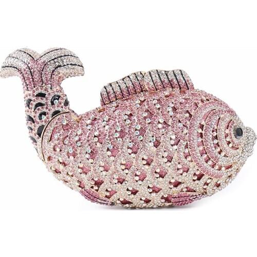 Women diamond Small red handbag female mini rhinestone goldfish blue bag bride crystal clutches purses for party and wedding