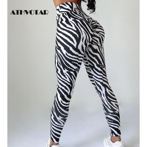 Sexy Zebra Stripes Fitness Leggings High Waist Woman Quick Drying High Elasticity Slim Pants Workout Leggings