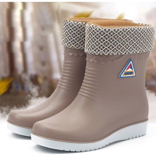 Women Warm Non-Slip Rain Boots Mid-Tube Round Toe Snow Boots Outdoor Water Shoes резиновые сапоги Botas De Mujer Zapatos Mujer