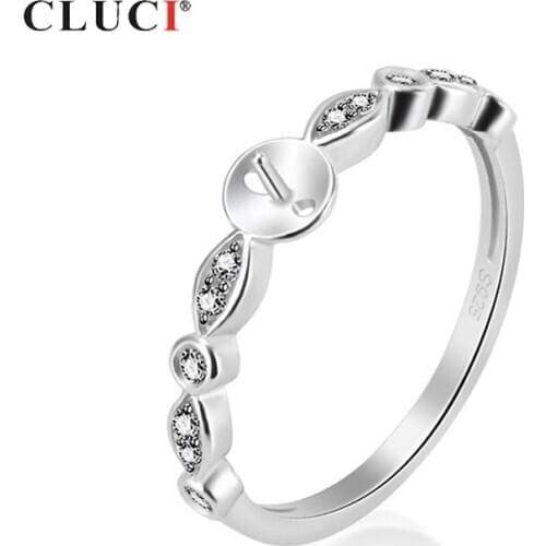 CLUCI Genuine 925 Sterling Silver Wedding Ring for Women Engagement Jewelry Silver 925 Pearl Ring Mounting Zircon Rings SR1068SB