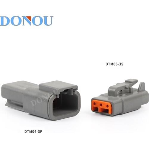 1 Set 3 Pin Way Deutsch Auto DTM Wire Connector Waterproof Female Male Grey Socket Plug DTM06-3S ATM06-3S DTM04-3P ATM04-3P