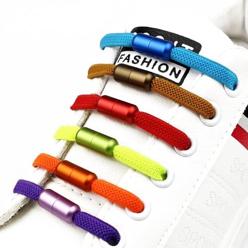 1Pair Flat Elastic Color Rotating Metal Buttons Shoelace No Tie Shoelaces Special Creative Kids Adult Unisex Shoe Lace