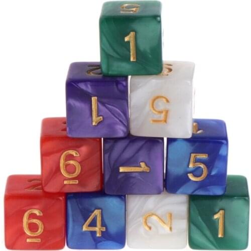 10pcs Multicolor 6 Sided 16mm Pearl Pattern Resin Dice Board Game Accessories X3UA