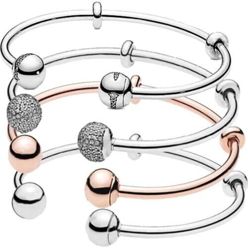100% 925 Sterling Silver Rose Gold Open Type Close Set Round Button Pan Bracelet Fit Fine Original Pan Bead Charm Diy Jewelry