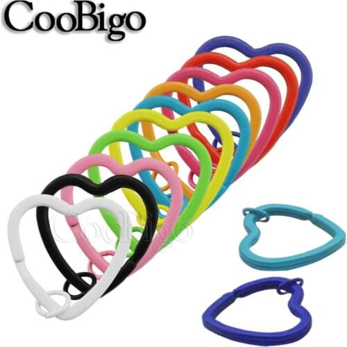 30mm Colorful Heart Shape DIY Metal Key Holder Split Rings Unisex Keyring Spray Paint Keychain Jewelry Accessories