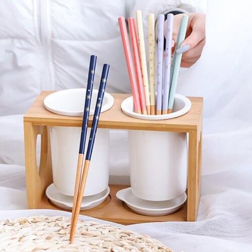 [5 Pairs] Printed Beech Chopsticks Household Tableware Set Pointed Cooking Chopsticks Gift Box