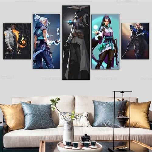 5 Pieces Valorant Oil Painting Jett Sage Cypher Phoenix Sova Canvas Video Game Posters Home Decor Sofa Background Wall Cover Ar
