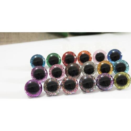 72pcs/lot 16mm 3D clear glitter safety toy eyes short stem+ glitter fabric+ washer handcraft findings--18 colors option--N18