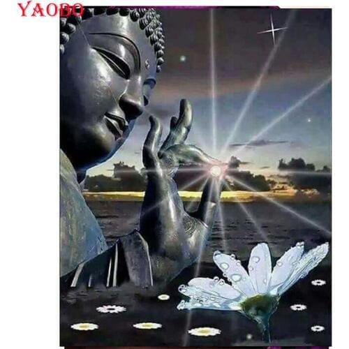 5D DIY full Square Round drill Diamond drawing Cross Stitch Religion Buddha lotus Rhinestones Embroidery Mosaic home decor