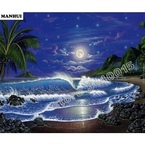 DIY Diamond Painting Moonlight Sea View Embroidery Full Square Diamond Cross Stitch Rhinestone Mosaic Painting Home Decor BCD070