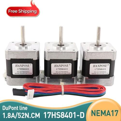 Free shipping 3PCS 4-lead Nema17 Stepper Motor 42 motor 17HS8401 52N.CM 1.8A for 3D printer with DuPont line 1.8 degree motor