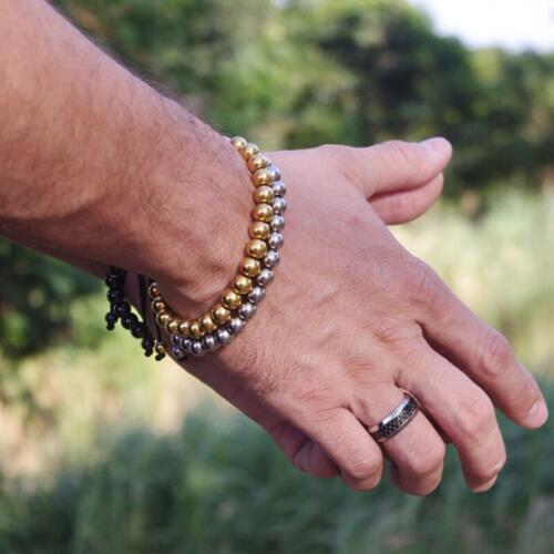 Anil Arjandas Hand Woven Black Stainless Steel 6MM Bead Bracelets Briading Adjustable Bracelet Jewelry Making GIFT