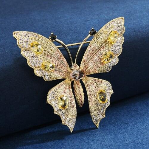 New Japanese and Korean Shining Zircon Creative Cute Butterfly Brooch Fashion Suit Womens Clothing Pin Accessories