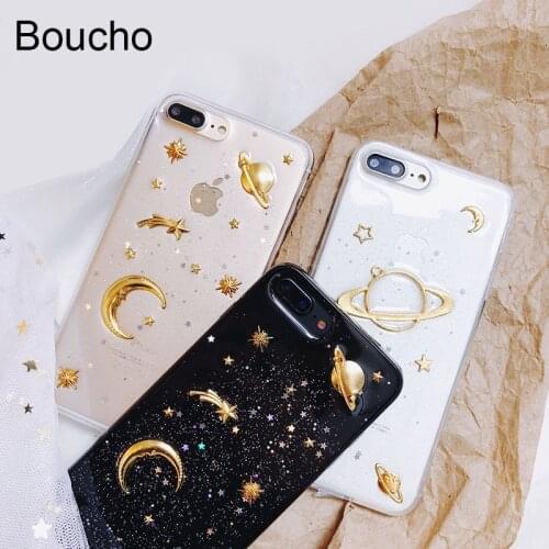 Boucho Case For iphone 6 6s 7 8 plus 3D Universe Series Glitter Shining Star Back Cover For iphone X Soft Silicone Phone Cases