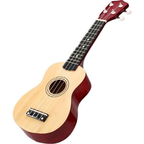 Wooden Small Guitar Ukulele 21" Wood Musical Instrument Hawaiian Uke Ukelele 4 Strings Soprano